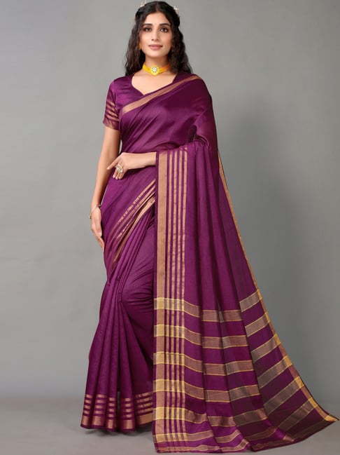 Satrani Purple Woven Saree With Unstitched Blouse Price in India