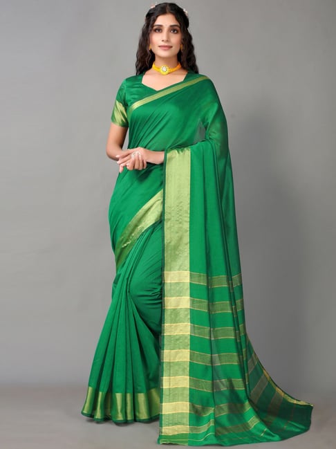 Satrani Green Woven Saree With Unstitched Blouse Price in India