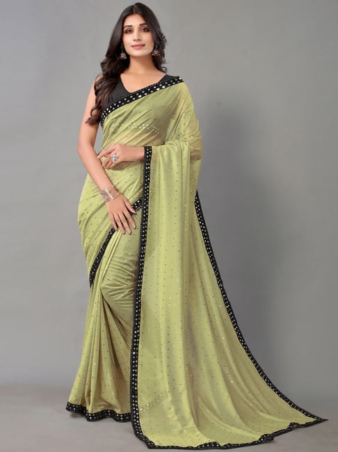 Satrani Olive Green Embellished Saree With Unstitched Blouse Price in India
