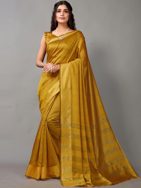 Satrani Yellow Woven Saree With Unstitched Blouse Price in India