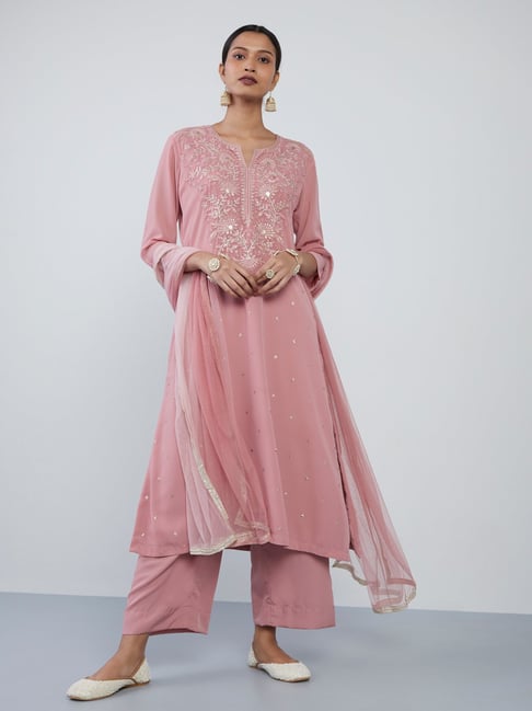 Vark by Westside Dusty Pink Kurta, Palazzos, and Dupatta Set Price in India
