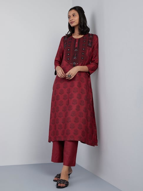 Zuba by Westside Maroon Embroidered A-Line Kurta Price in India