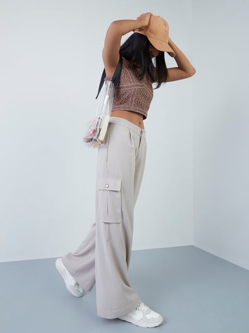 Buy Nuon by Westside Brown Crochet Detail Crop Top for Online