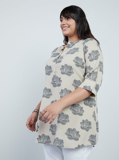 Diza Curves by Westside Taupe Floral-Printed Straight Kurti Price in India