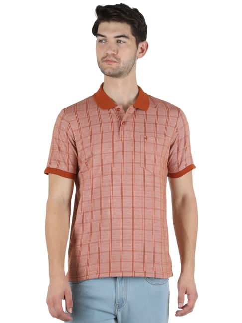 Monte Carlo Orange Regular Fit Checks Polo T-Shirts