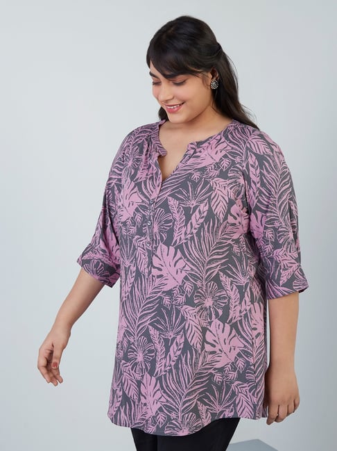 Diza Curves by Westside Mauve Leaf-Patterned Straight Kurti Price in India