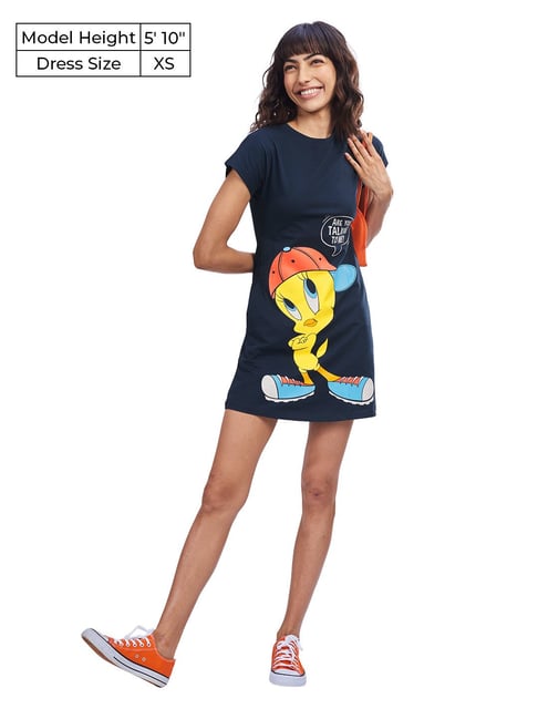 The Souled Store Navy Printed T-Shirt Dress Price in India