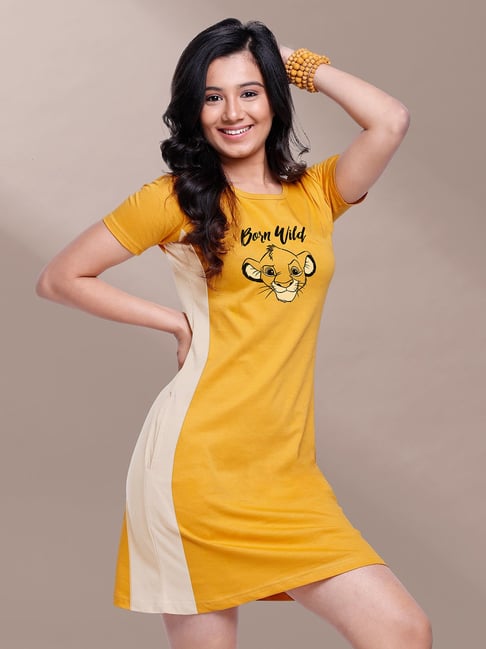 The Souled Store Yellow Printed T-Shirt Dress Price in India