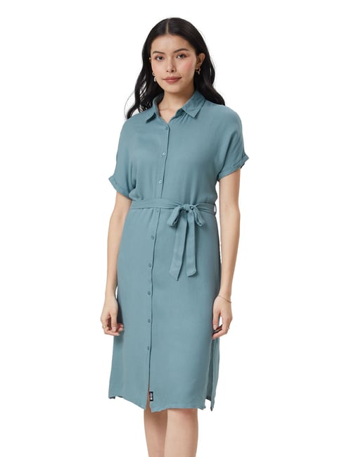 The Souled Store Blue Knee-length Shirt Dress Price in India