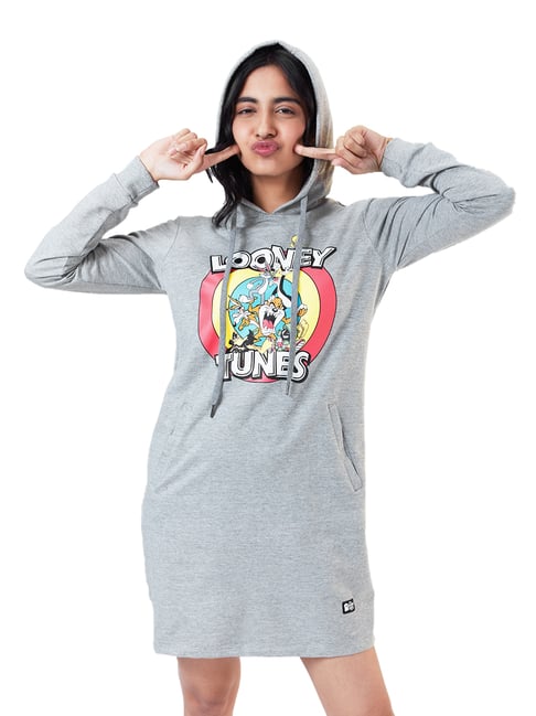 The Souled Store Grey Printed T-Shirt Dress Price in India