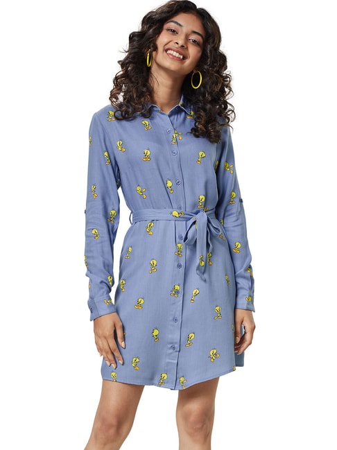 The Souled Store Blue & Yellow Printed Shirt Dress Price in India