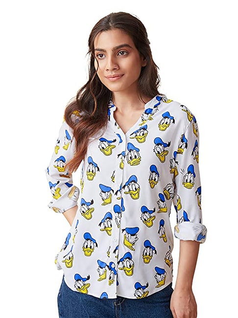 The Souled Store White & Blue Printed Shirt Price in India