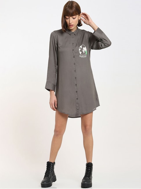 Bewakoof Grey Printed Shirt Dress Price in India