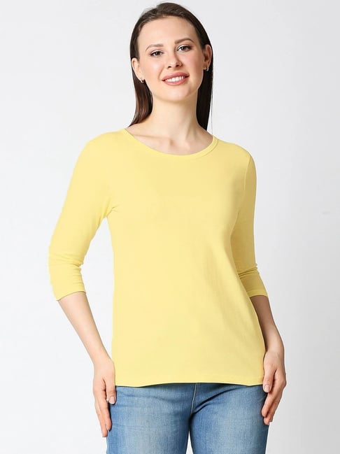 Bewakoof Yellow Cotton T-Shirt Price in India