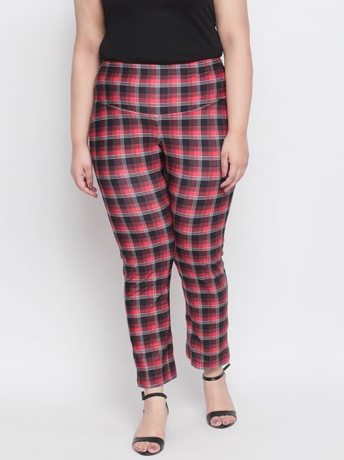 Black and Red Check Tapered Trousers  New Look