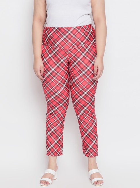 Missguided Red Plaid Tapered Pants
