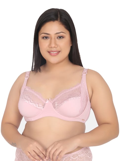 Curvy Love Pink Under-Wired Non Padded Plunge Bra Price in India