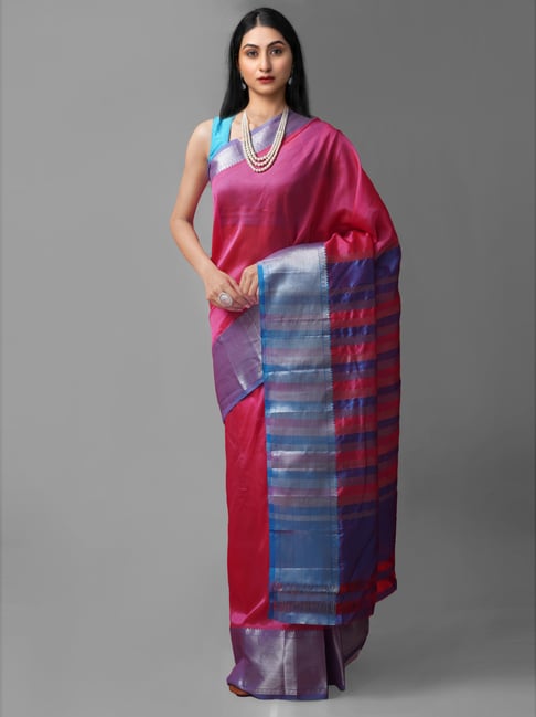 Unnati Silks Pink Silk Woven Saree With Unstitched Blouse Price in India