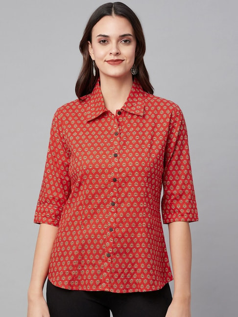 Divena Red Cotton Printed Shirt Price in India