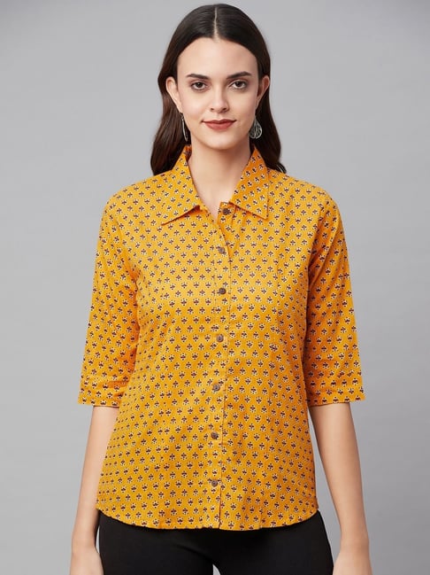 Divena Yellow Cotton Printed Shirt Price in India