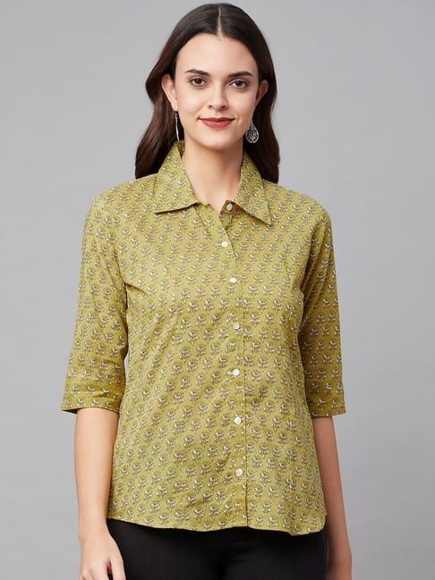 Divena Green Cotton Printed Shirt Price in India