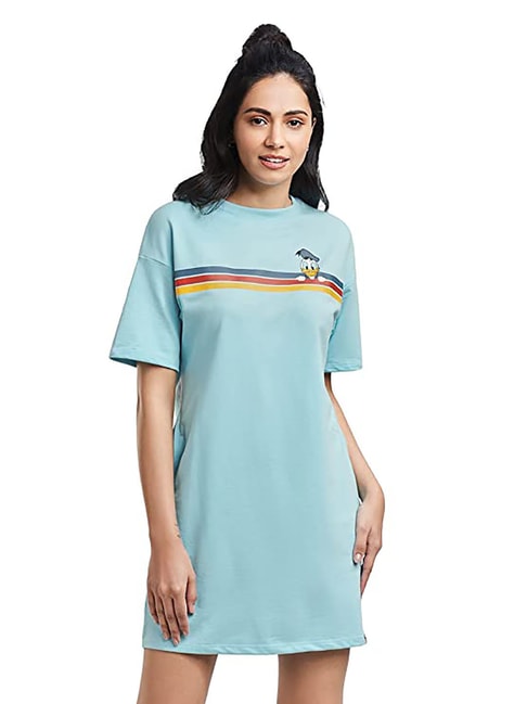 The Souled Store Light Blue Printed T Shirt Dress Price in India