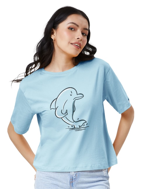 The Souled Store Light Blue Printed T-Shirt Price in India