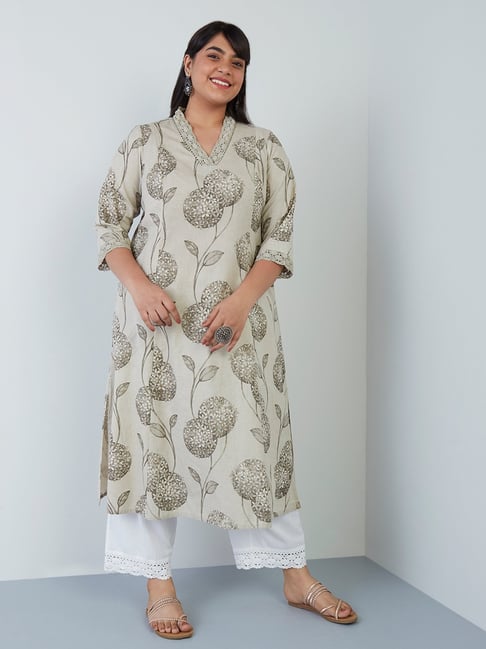 Diza Curves by Westside Grey Floral A-Line Kurta Price in India