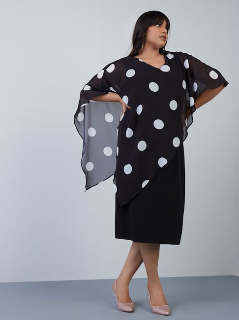 Gia Curves by Westside Black Polka-Dot Poncho-Style Dress Price in India