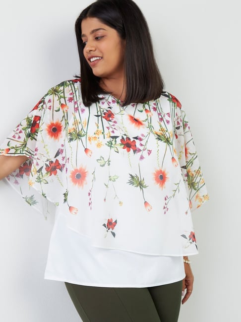 Gia Curves by Westside White Floral Poncho-Style Top Price in India