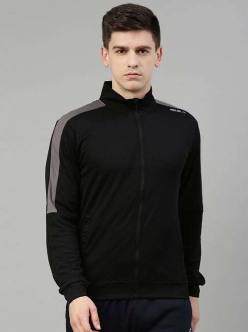 Proline Black Cotton Comfort Fit Colour Block SweatShirt