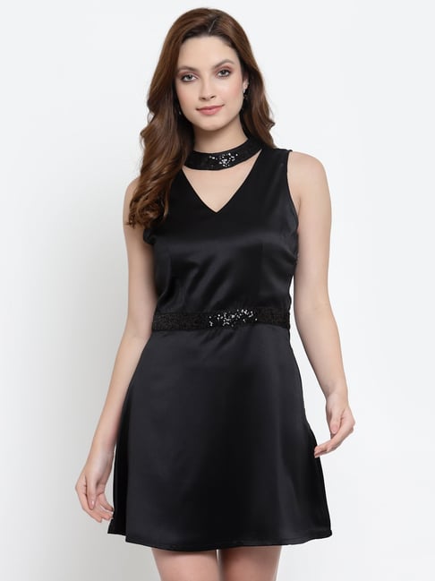 Black embellished outlet skater dress