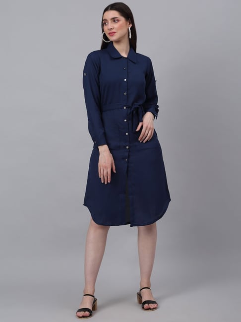 NEUDIS Blue Midi Shirt Dress Price in India