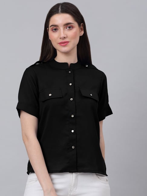 NEUDIS Black Mandarin Collar Shirt Price in India