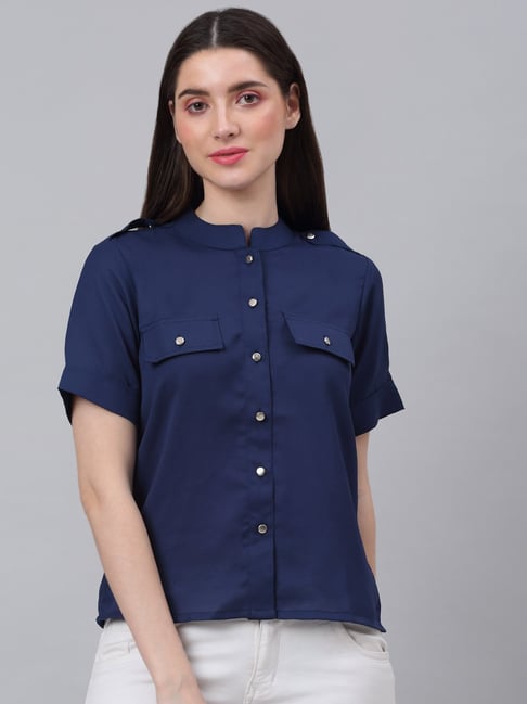 NEUDIS Blue Mandarin Collar Shirt Price in India