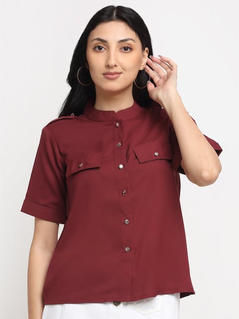 NEUDIS Maroon Mandarin Collar Shirt Price in India