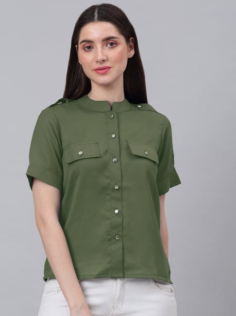 NEUDIS Olive Mandarin Collar Shirt Price in India