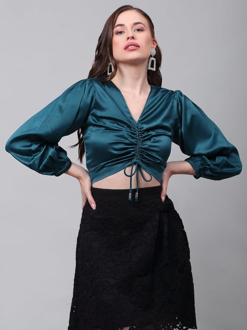 NEUDIS Teal V Neck Crop Top-picture-27