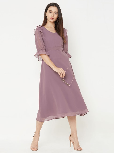 MISH Purple V Neck A Line Dress Price in India