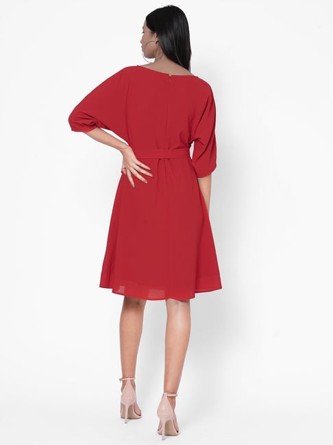 Calista Dress Cotton Fit & Flare Red Lace | Red