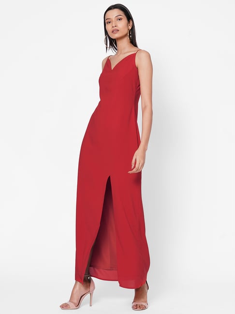 MISH Red V Neck Maxi Dress-picture-46