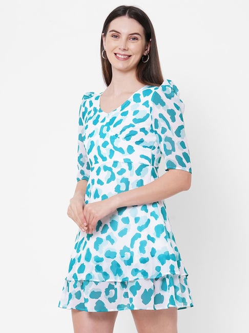 MISH Blue Printed A Line Dress Price in India