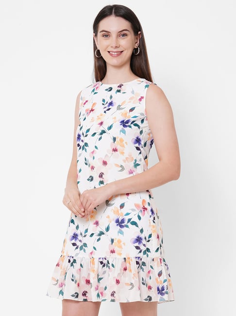 MISH White Printed Peplum Dress Price in India