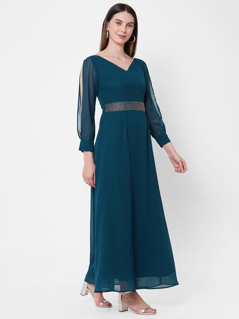 MISH Green Embellished Maxi Dress Price in India