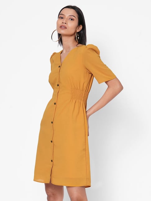 MISH Yellow Above Knee Shift Dress Price in India