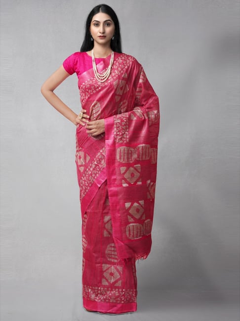 Unnati Silks Pink Silk Cotton Shibori Print Saree With Unstitched Blouse Price in India