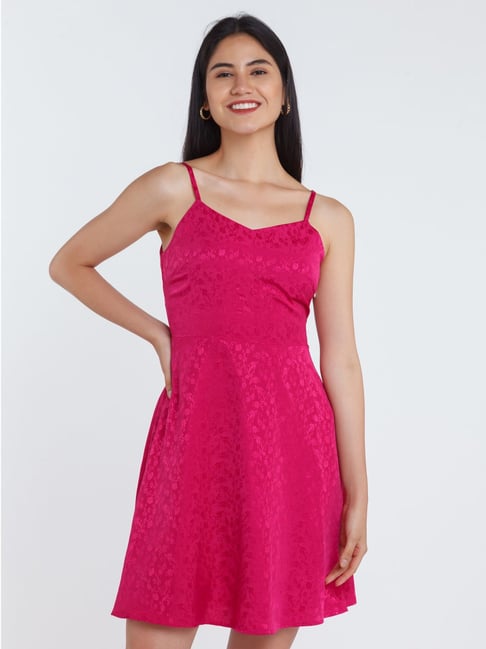 Zink London Pink Floral Print A-Line Dress-picture-30