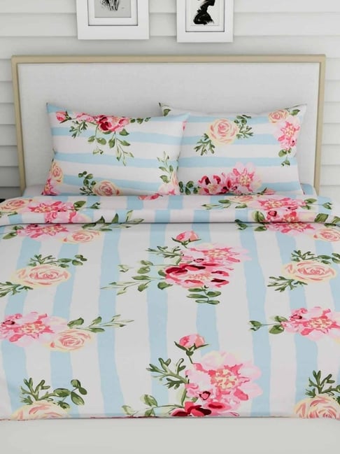 Buy Haus & Kinder Eden of Roses Blue 186 TC Cotton Bed Sheets at Best Price Tata CLiQ