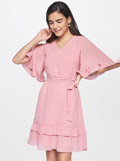 AND Pink Regular Fit A Line Dress Price in India