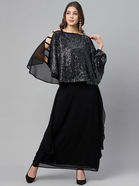 Cottinfab Black Embellished Maxi Dress Price in India